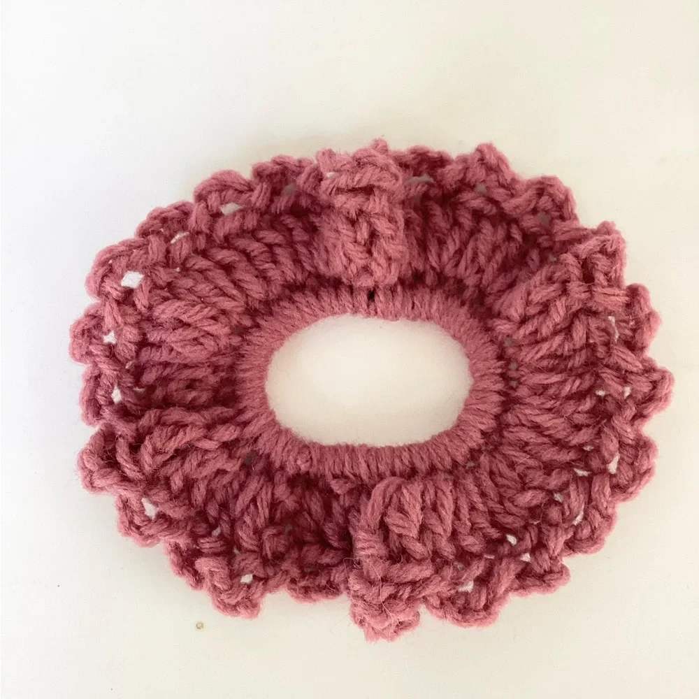 Hair Scrunchy Set Hand Crafted Pink CrochetBoho Messy Bun Ruffle